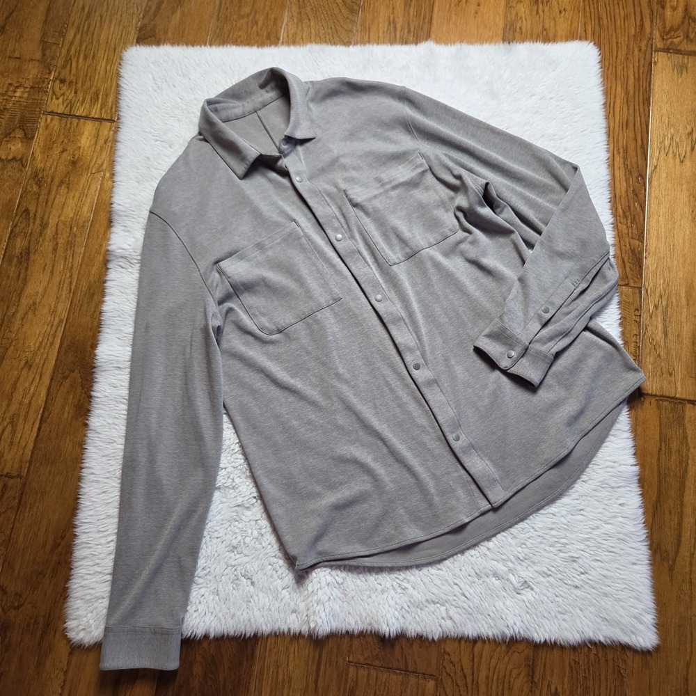 Lululemon Soft Knit Over Shirt Snap Button Up Men's XL Green Long Sleeve LM3CZMS